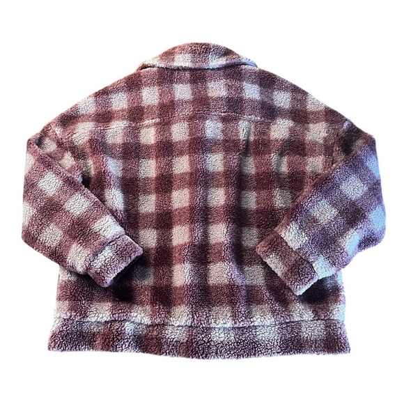 BEACH RIOT WOMEN’S CUTE CHECKERED MAROON TEDDY JACKET SZ MEDIUM - Picture 8 of 10